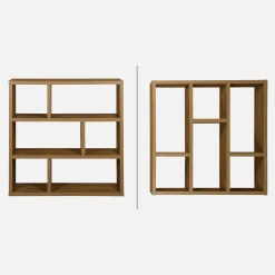 3-tier asymmetrical bookshelf with 6 compartments