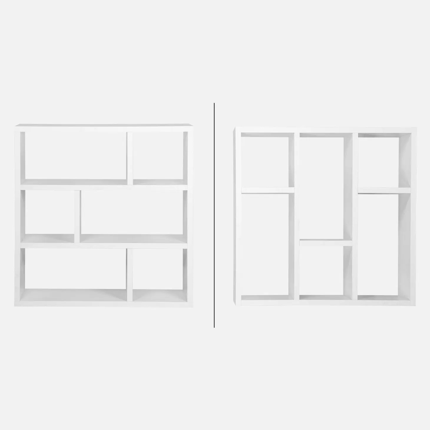 3-tier asymmetrical bookshelf with 6 compartments