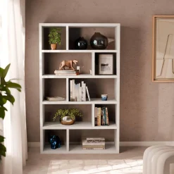 5-tier asymmetrical bookshelf with 10 compartments