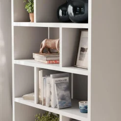 5-tier asymmetrical bookshelf with 10 compartments