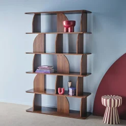 5-tier bookshelf, curved style dividers, exotic decor