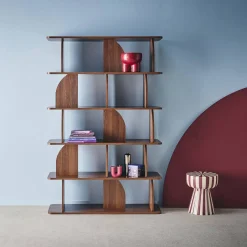 5-tier bookshelf, curved style dividers, exotic decor