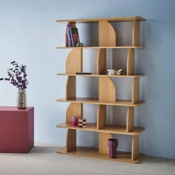 5-tier bookshelf, curved style dividers, exotic decor