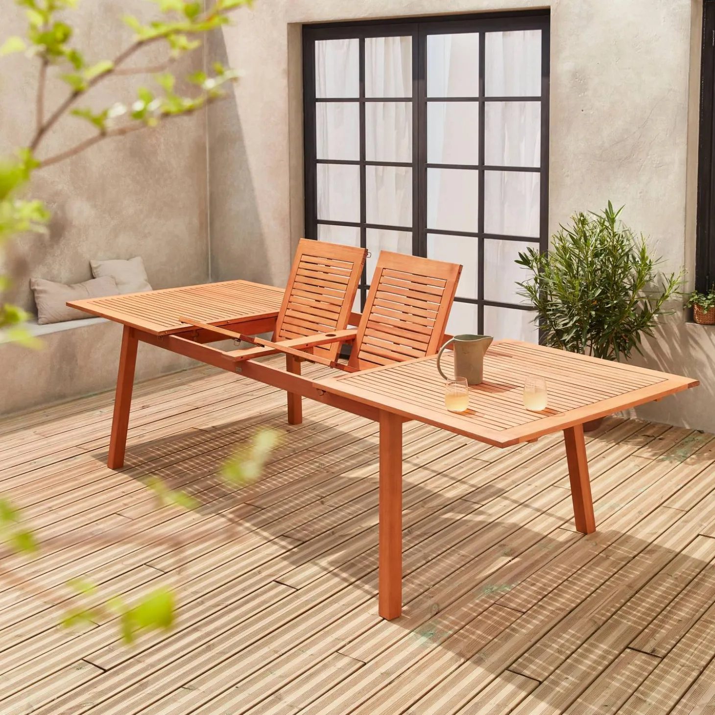 10 to 12-seater extendable wooden garden table