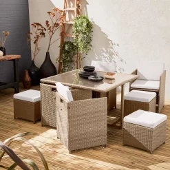 4 to 8-seater rattan cube table set with chairs