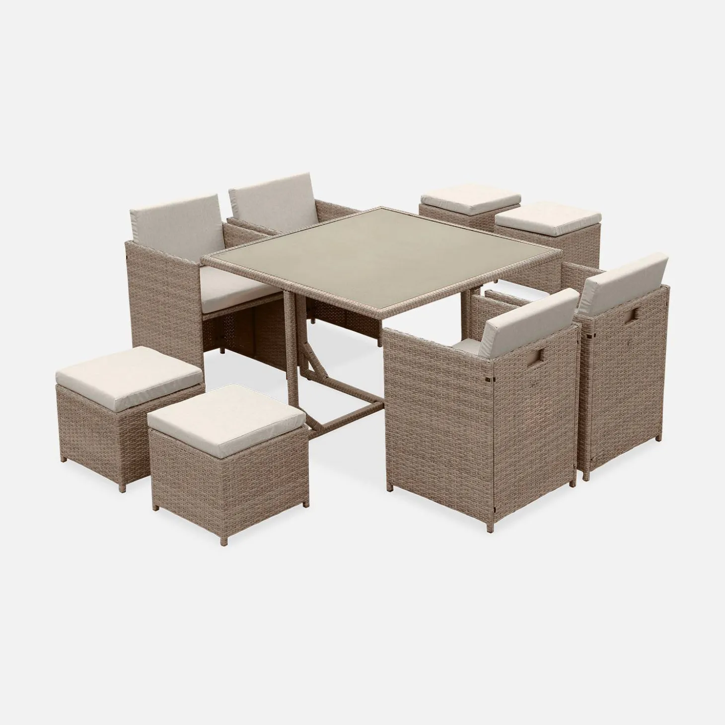 4 to 8-seater rattan cube table set with chairs