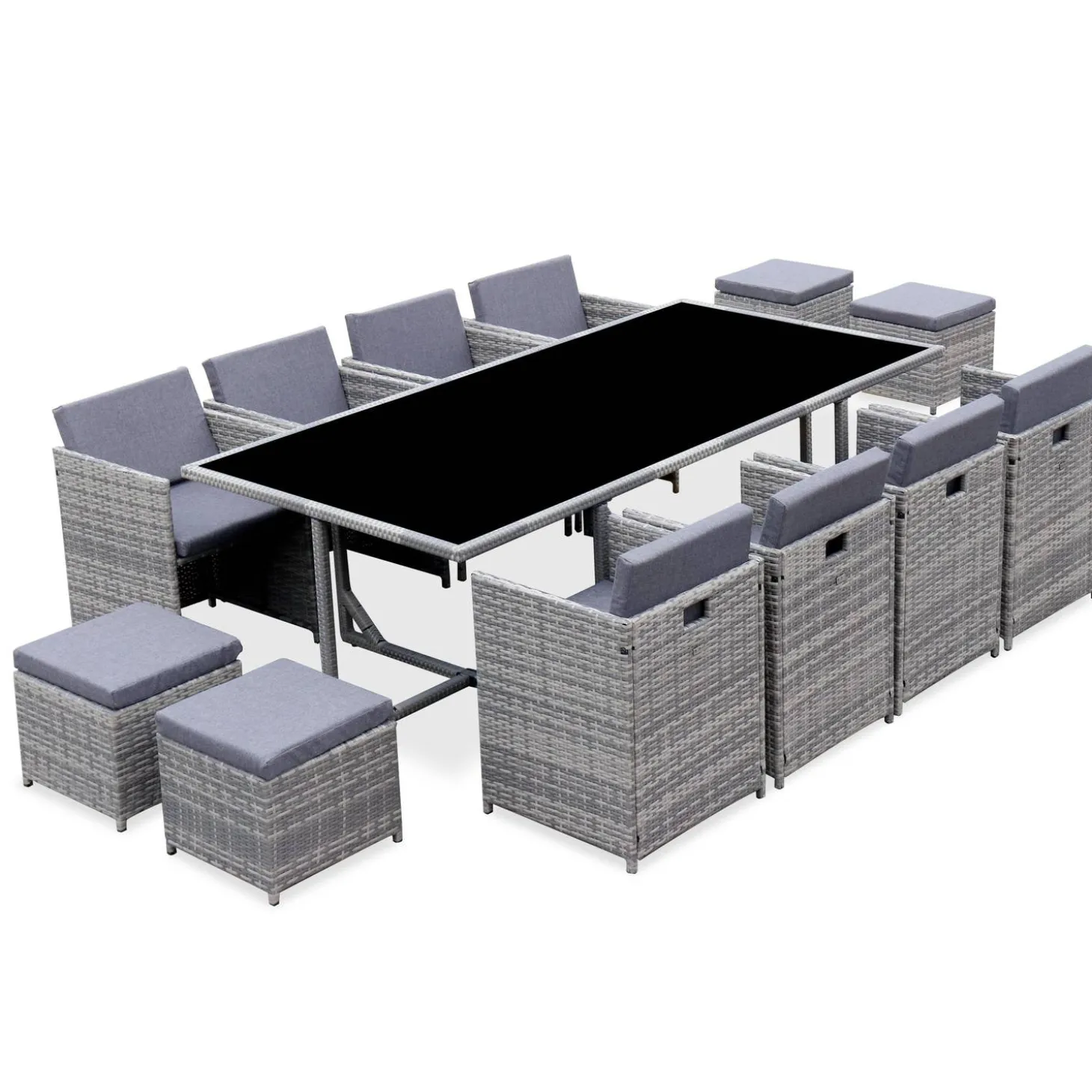 8 to 12-seater rattan cube table set with chairs