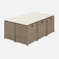 6 to 10-seater rattan cube table set with chairs
