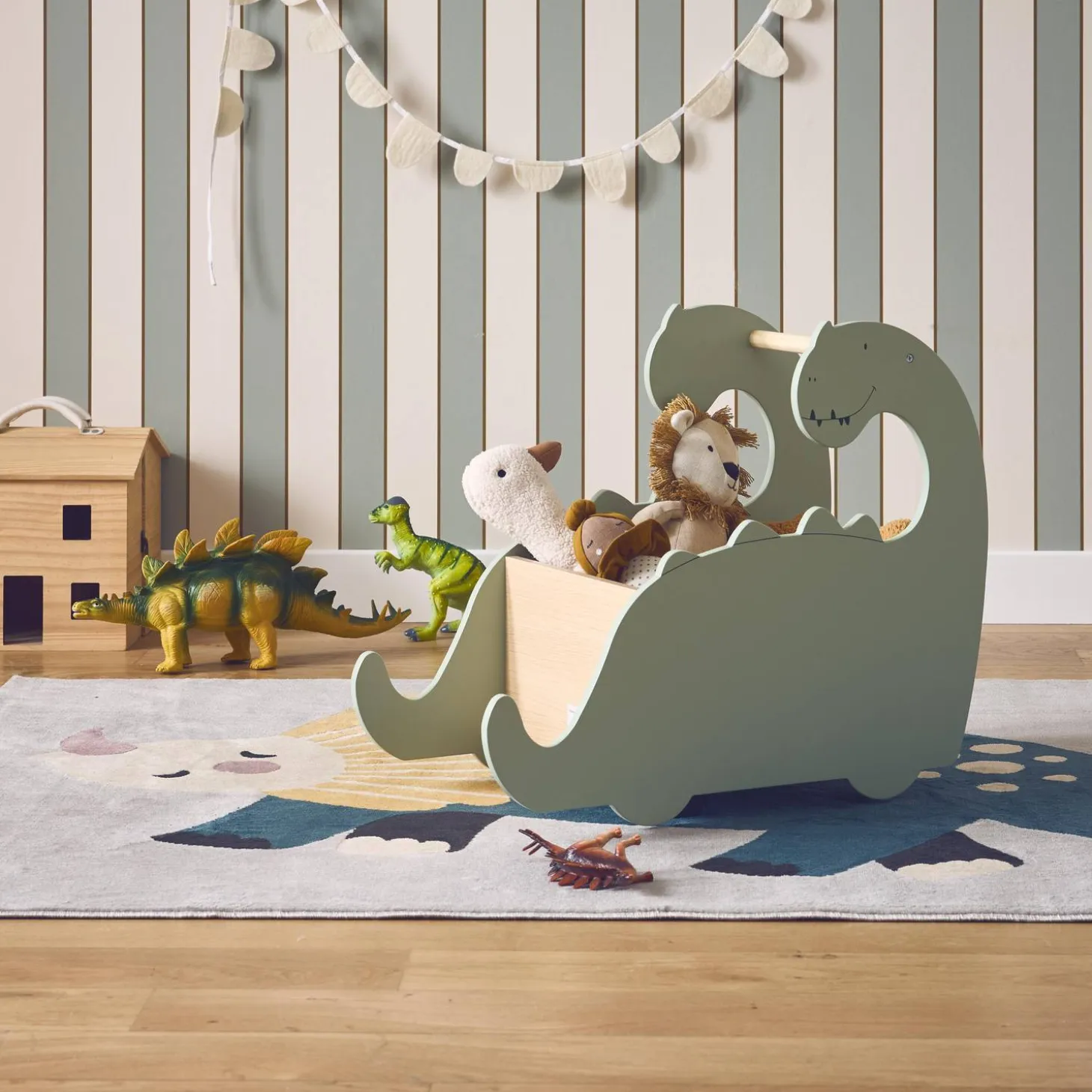 Toy box for children with wheels, dinasour