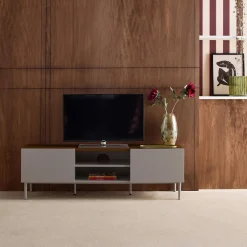 TV stand metal with wood decor 2 doors 140 cm