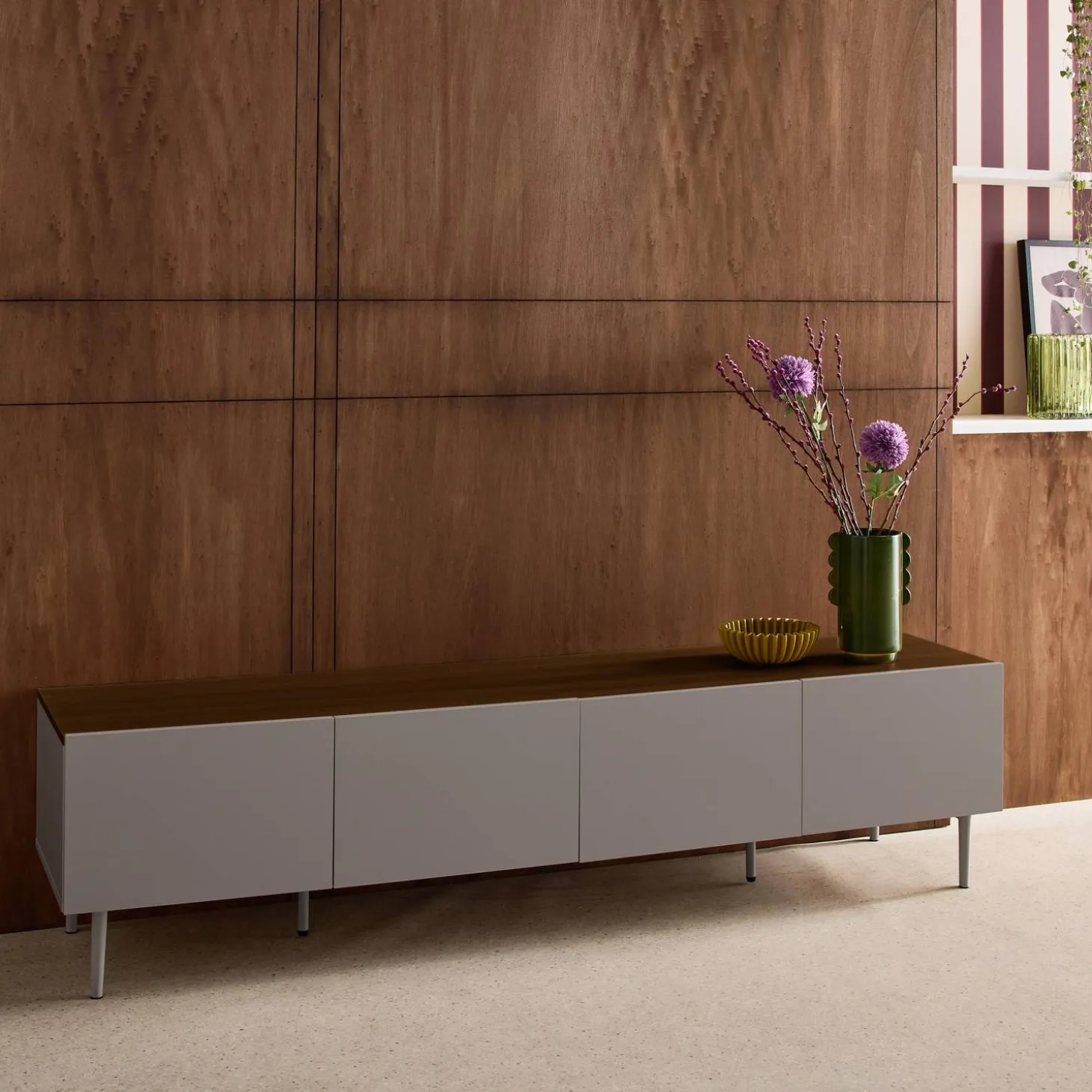 TV stand metal with wood decor 4 doors 180 cm