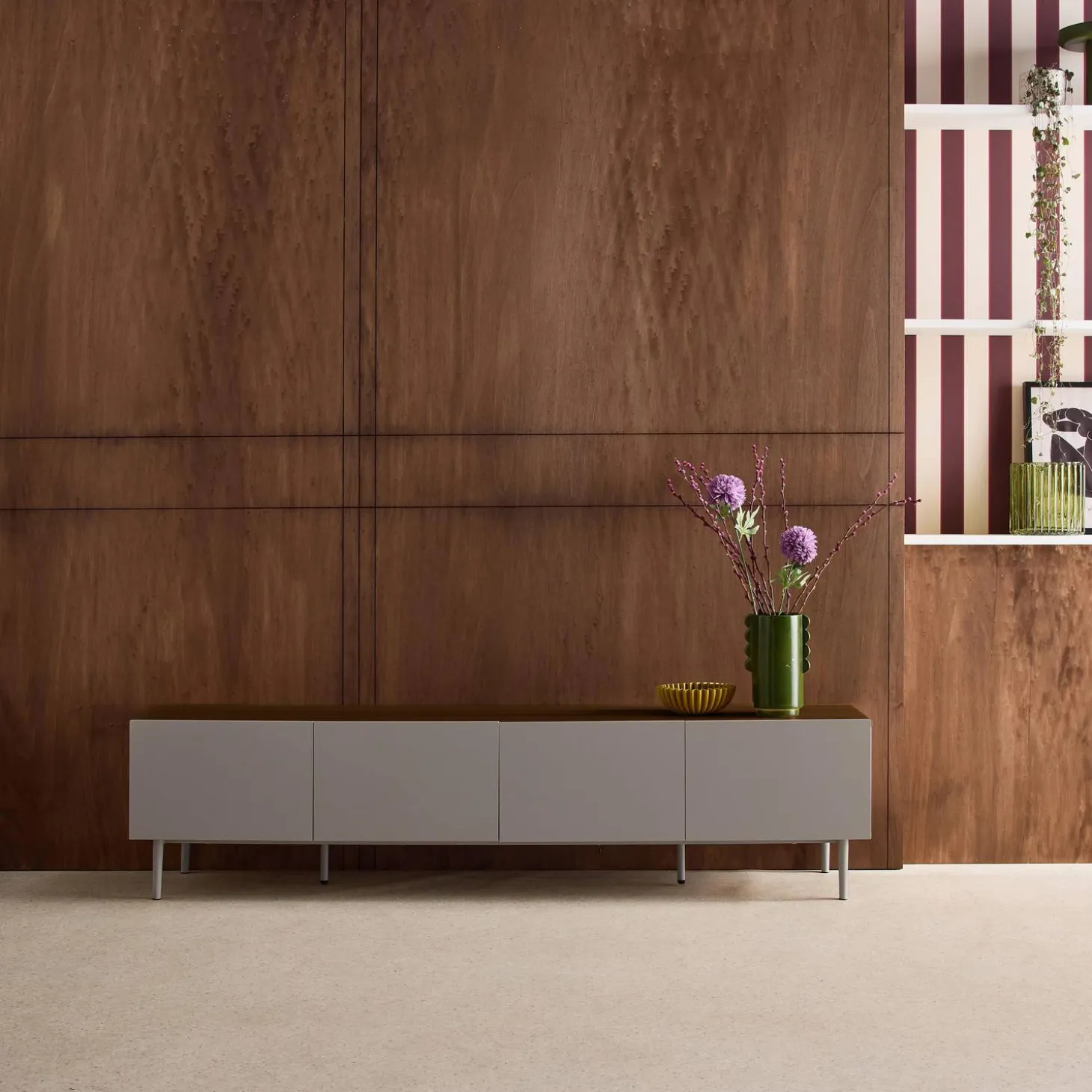 TV stand metal with wood decor 4 doors 180 cm
