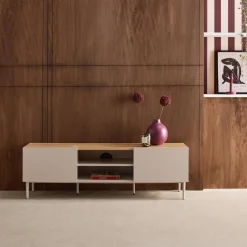 TV stand metal with wood decor 2 doors 140 cm