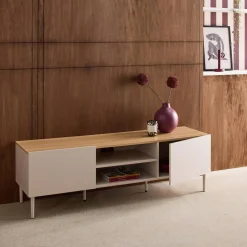 TV stand metal with wood decor 2 doors 140 cm
