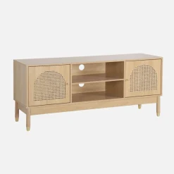 TV stand wood and cane decor 2 doors 140cm