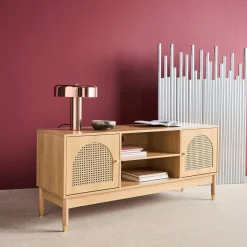 TV stand wood and cane decor 2 doors 140cm