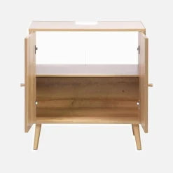 Under-washbasin cabinet with wood decor and rattan