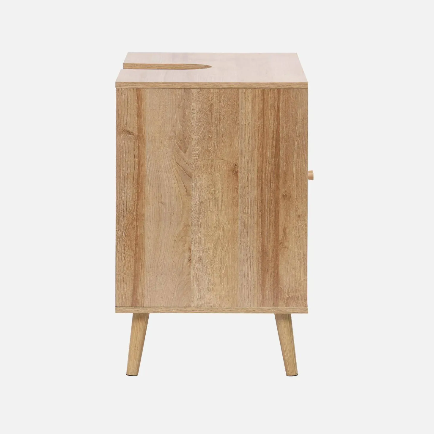 Under-washbasin cabinet with wood decor and rattan