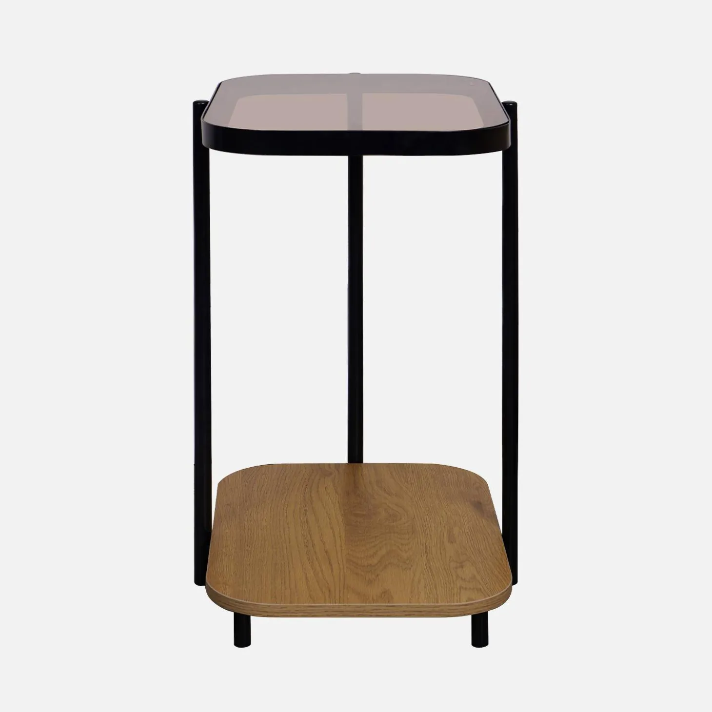 Vintage black metal side tables with glass tops