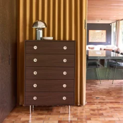 Vintage chest of drawers with wood decor and stainless steel, 5 drawers