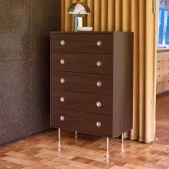 Vintage chest of drawers with wood decor and stainless steel, 5 drawers