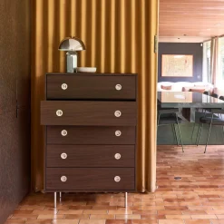 Vintage chest of drawers with wood decor and stainless steel, 5 drawers