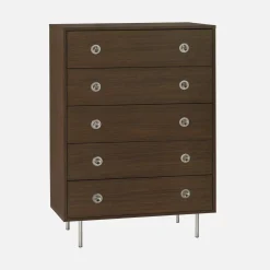 Vintage chest of drawers with wood decor and stainless steel, 5 drawers