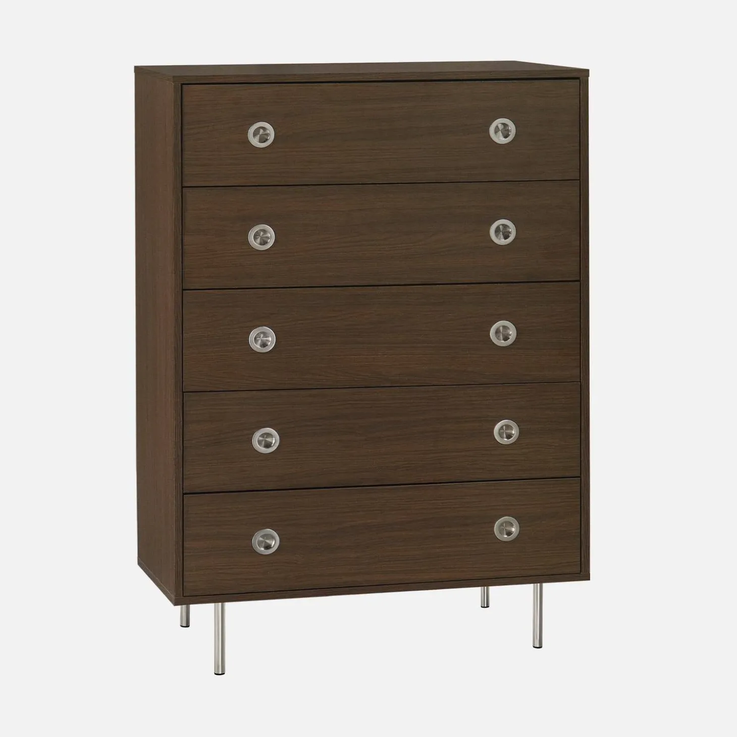 Vintage chest of drawers with wood decor and stainless steel, 5 drawers