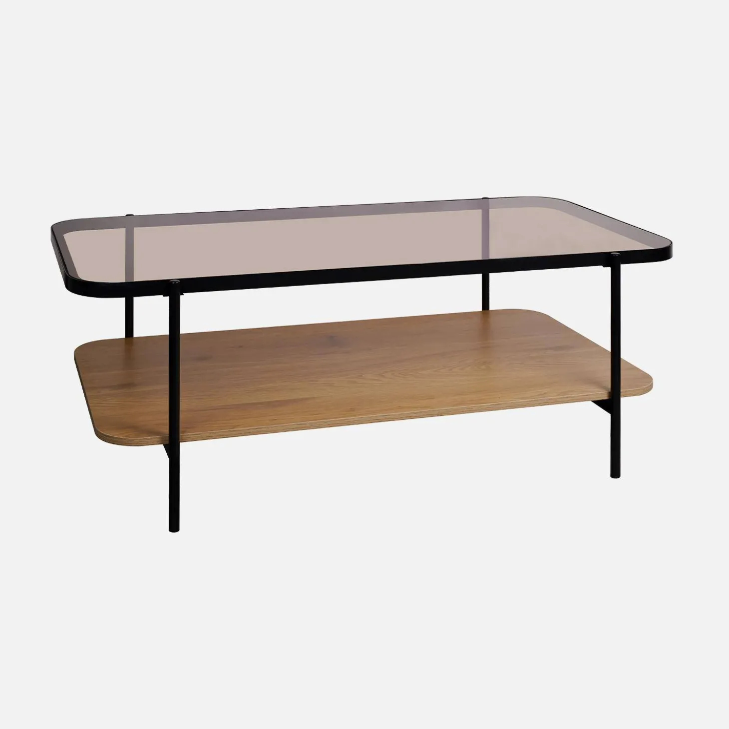 Vintage coffee table with black metal and wood effect