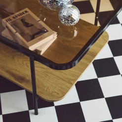 Vintage coffee table with black metal and wood effect