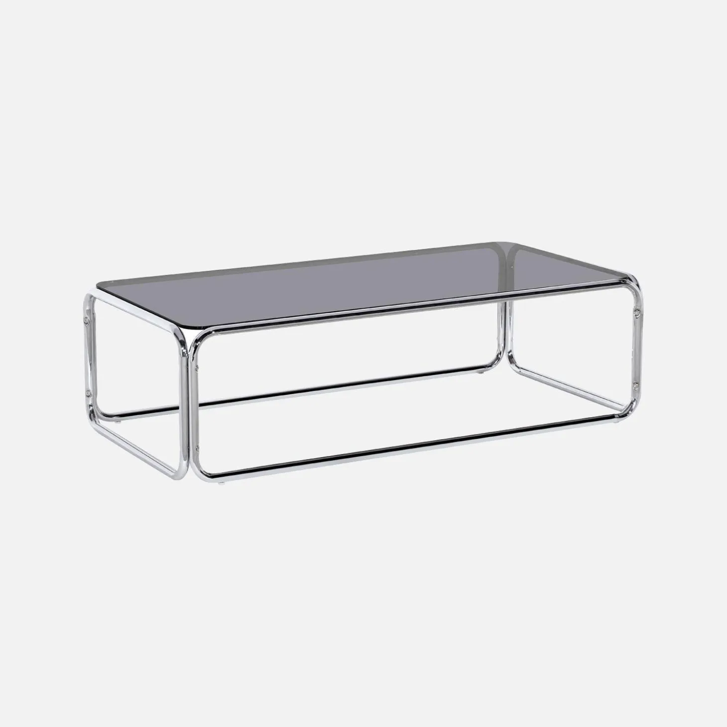 Vintage coffee table with chrome steel and tempered glass
