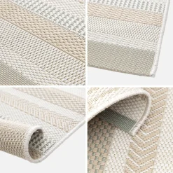 Vintage indoor/outdoor rug linear pattern cream beige gray