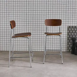 Vintage metal and plywood bar stool (set of 2)