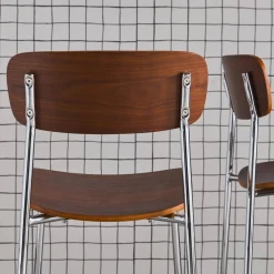 Vintage metal and plywood bar stool (set of 2)