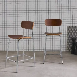 Vintage metal and plywood bar stool (set of 2)