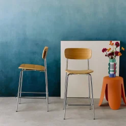 Vintage metal and plywood bar stool (set of 2)