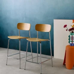 Vintage metal and plywood bar stool (set of 2)