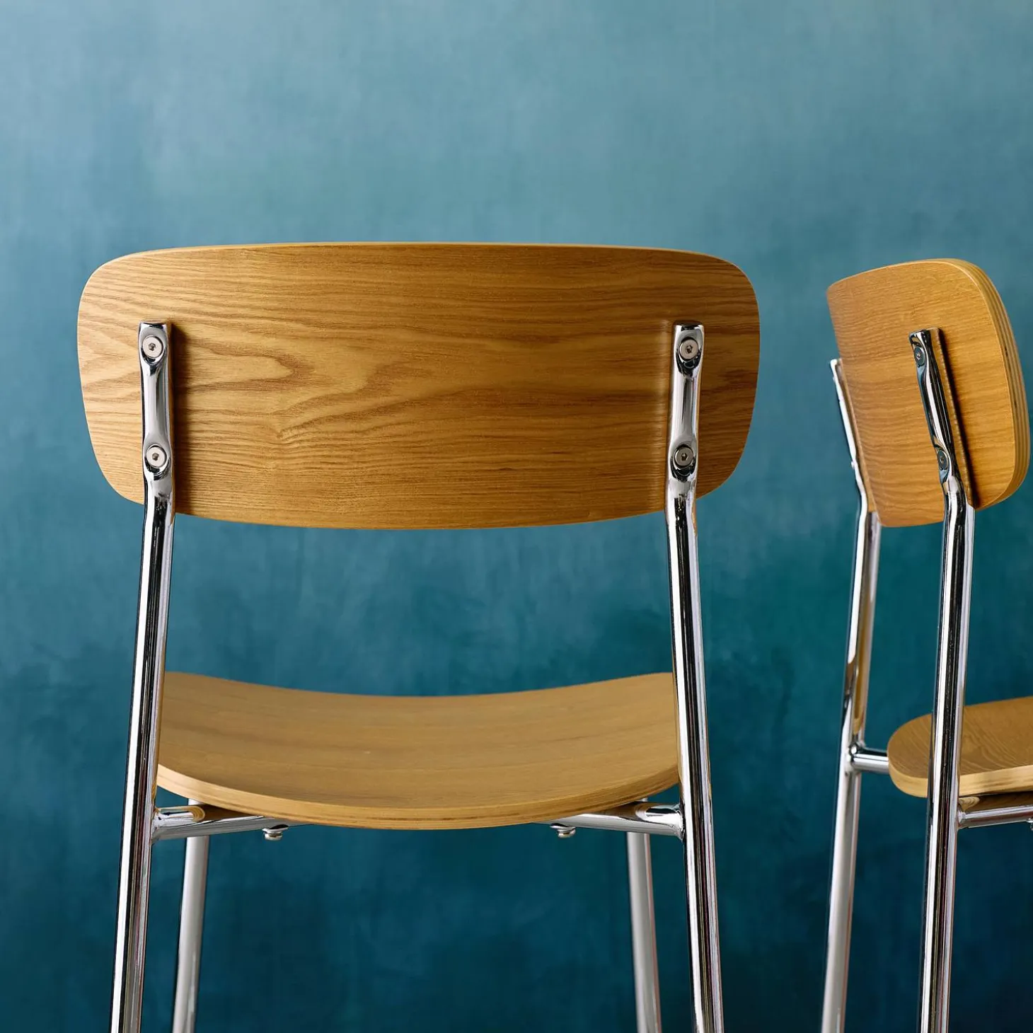 Vintage metal and plywood bar stool (set of 2)