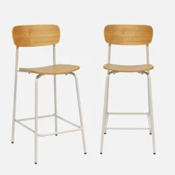 Vintage metal and plywood bar stool (set of 2)