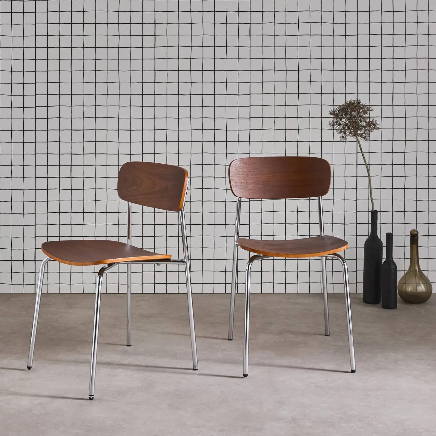 Vintage metal and plywood chair (set of 2)