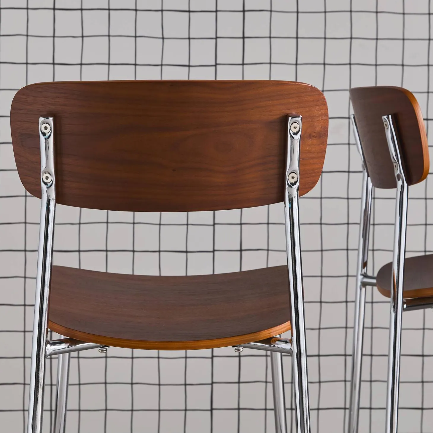 Vintage metal and plywood chair (set of 2)