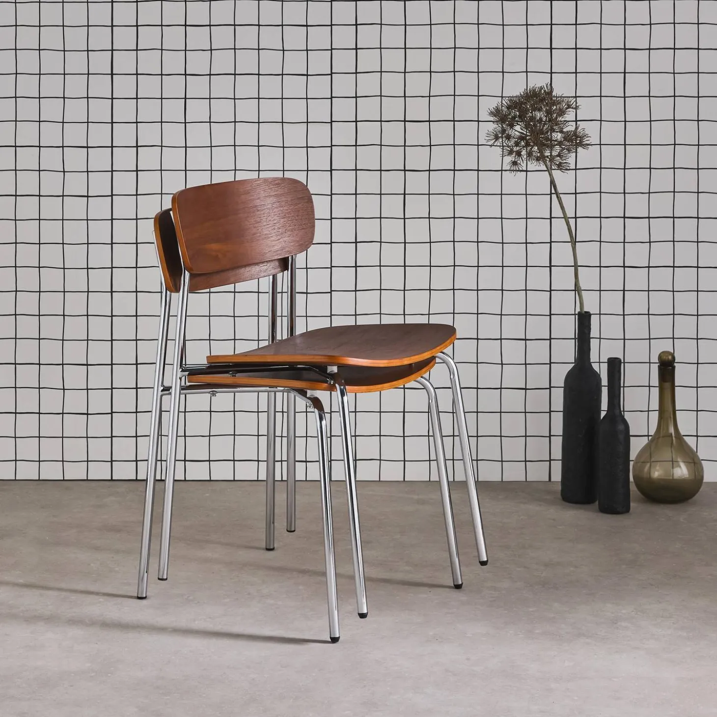 Vintage metal and plywood chair (set of 2)