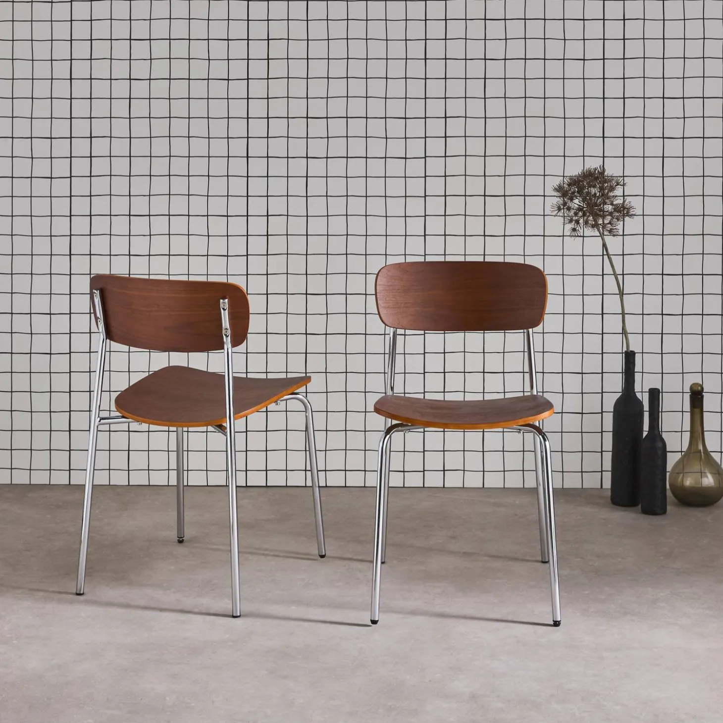 Vintage metal and plywood chair (set of 2)