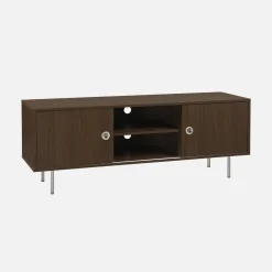 Vintage TV stand with wood decor and stainless steel, 2 doors 140cm
