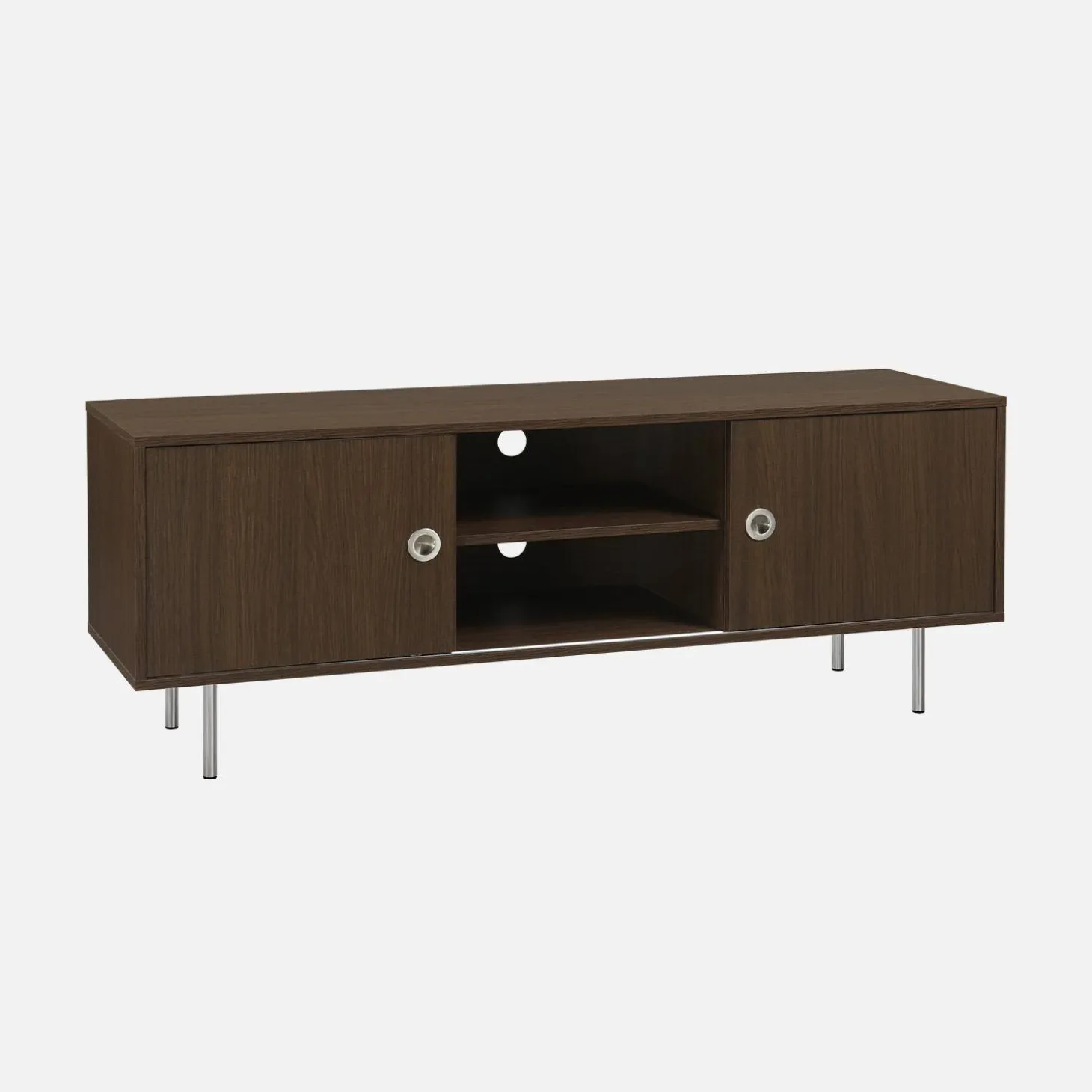 Vintage TV stand with wood decor and stainless steel, 2 doors 140cm