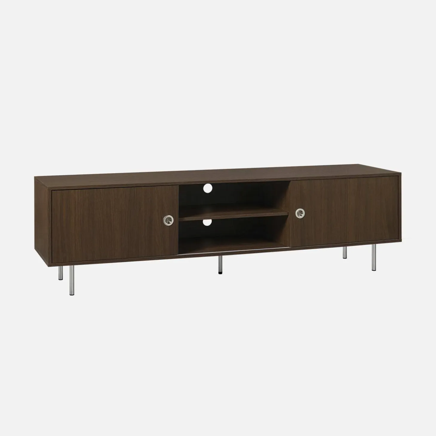 Vintage TV stand with wood decor and stainless steel, 2 doors 180cm