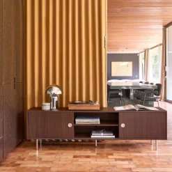 Vintage TV stand with wood decor and stainless steel, 2 doors 180cm