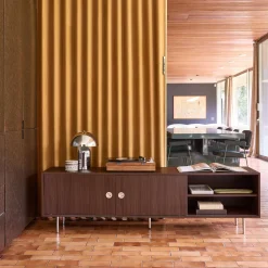Vintage TV stand with wood decor and stainless steel, 2 doors 180cm