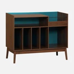 Vintage two-tone vinyl furniture with wood decor and colored background 100cm