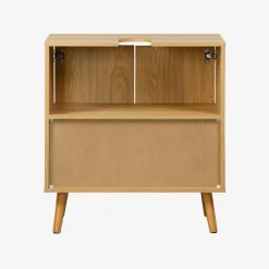 Vintage under-sink cabinet with wood decor
